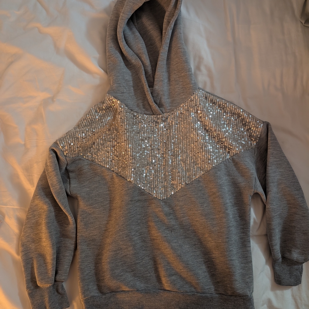 Gray Sequin Kids Hoodie